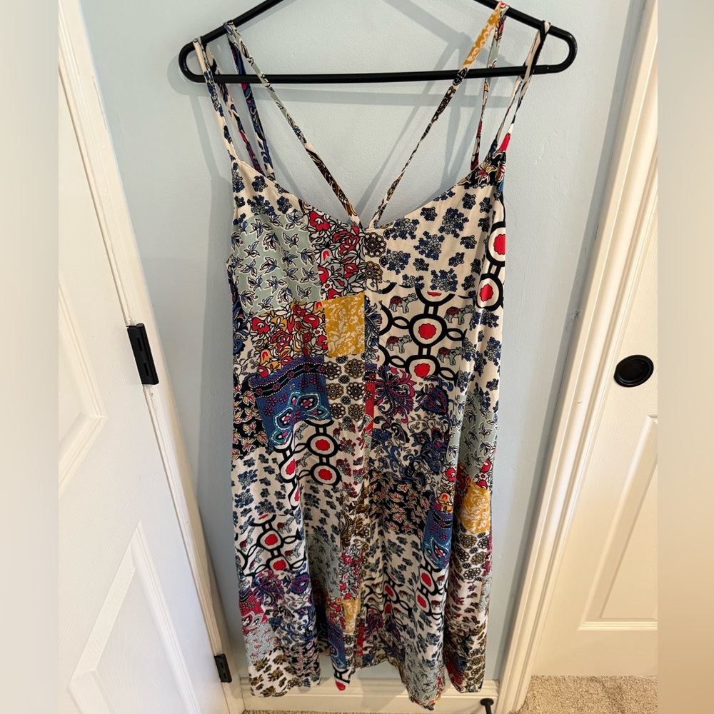 For The Republic Blue and Red Asymmetrical Sundress